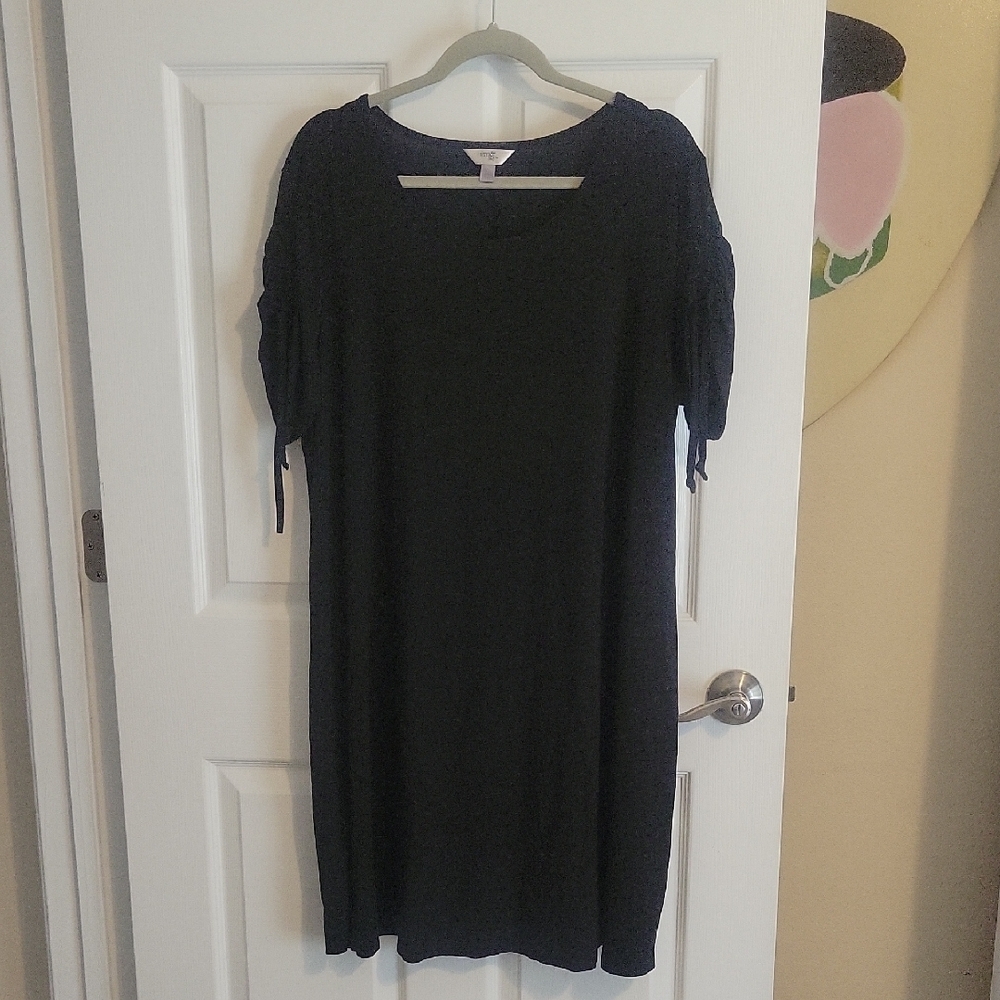 Terra & Sky Sz1X scoop neck short tie pull sleeve pullover shift Black dress - Picture 1 of 4